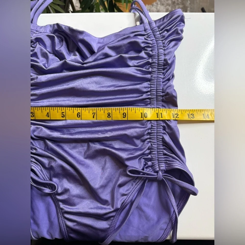 NWT Good American Metallic Purple One Piece Swimsuit Ruched Sz 2